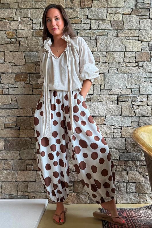 Basso Big Dot Balloon Cuff Pant White & Chocolate
